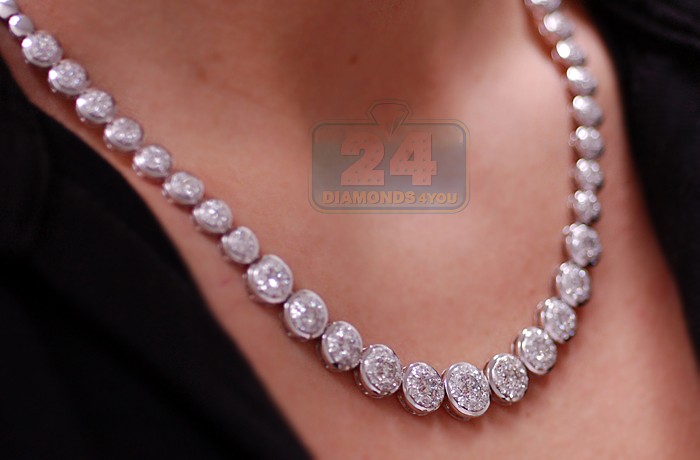14K White Gold 5.58 ct Diamond Womens Chain Necklace