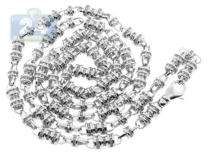 ... Jewelry  Chains  14K White Gold 14.56 ct Diamond Mens Chain Necklace