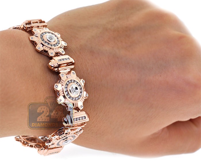 14K Rose Gold 3.57 ct Diamond Mens Link Bracelet 8 Inches
