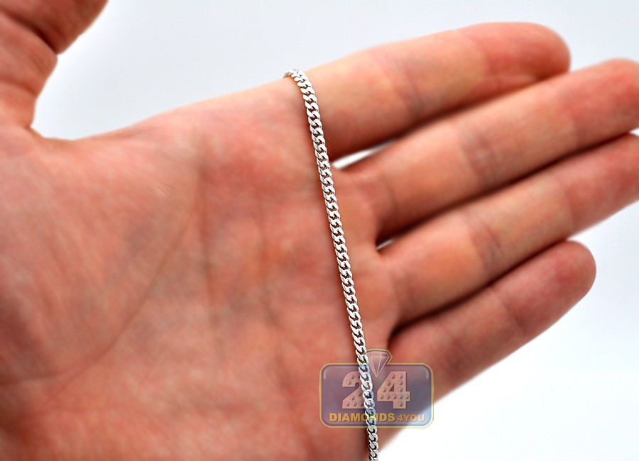 14K White Gold Miami Cuban Link Mens Chain 2.5 mm 18 Inches