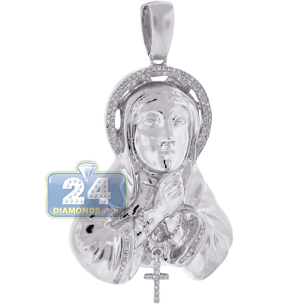 Home  Jewelry  Pendants  10K White Gold 0.33 ct Diamond Virgin Mary ...