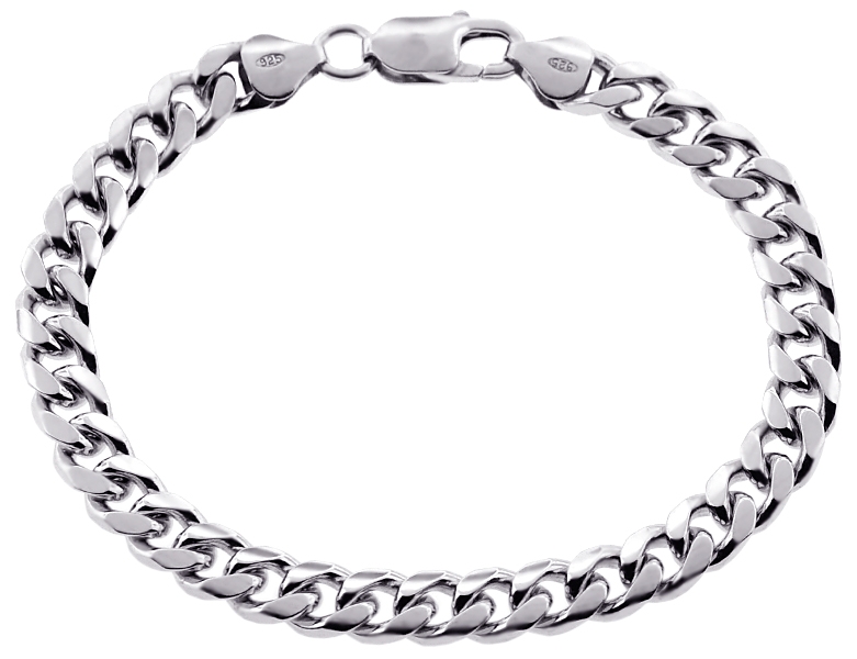 925 Sterling Silver Miami Cuban Link Mens Bracelet 7 mm 8 Inches