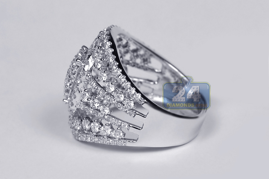 18K White Gold 2.20 ct Diamond Womens Wide Ring