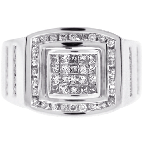 Mens Princess Diamond Pinky Ring 14K White Gold 1.01 ct
