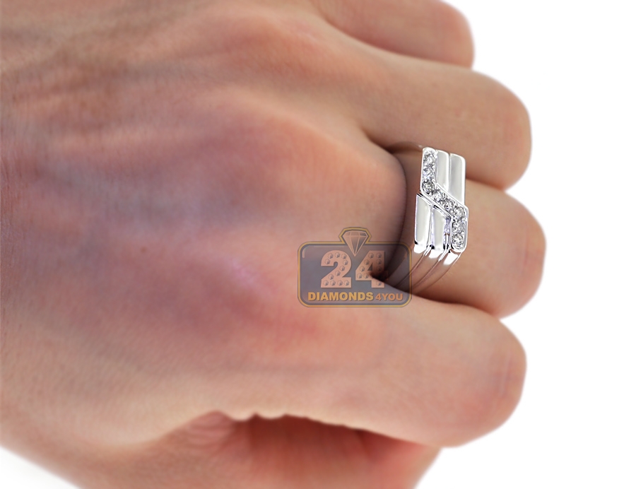 Mens Diamond Pinky Ring 14K White Gold 0.29 ct