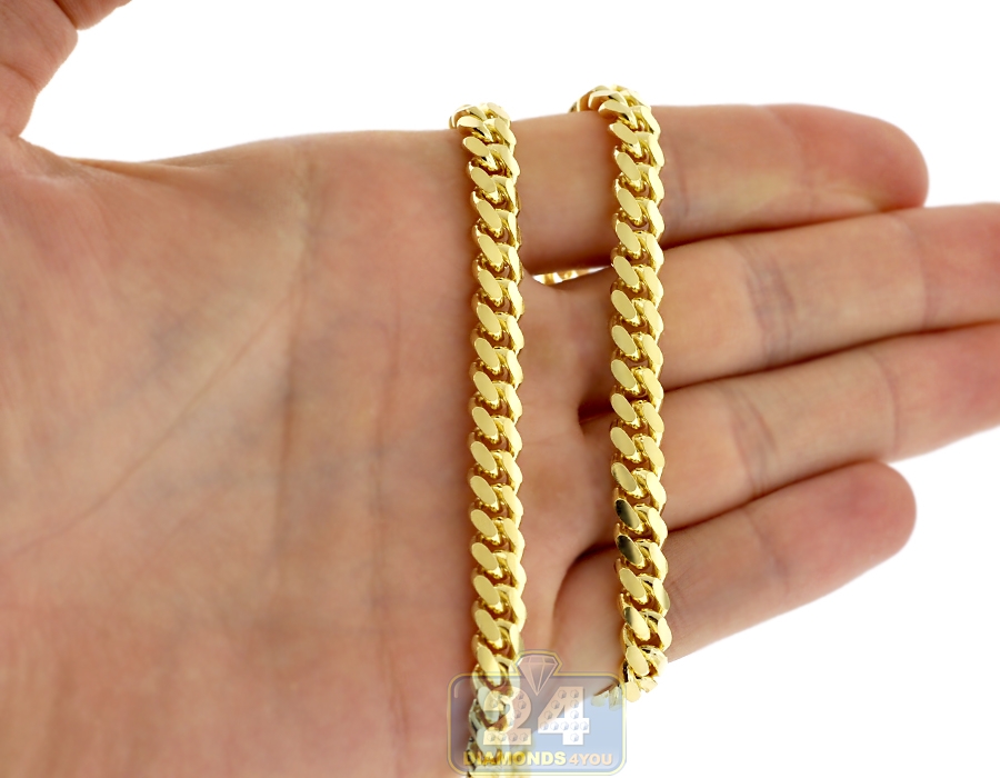 Yellow Sterling Silver Miami Cuban Link Mens Chain 6.8 mm