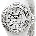Chanel J12 Diamond White Ceramic Ladies Watch H0967 - 24diamonds.com