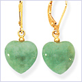 14K Yellow Gold Green Jade Heart Womens Earrings - 24diamonds.com