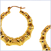 10K Yellow Gold Bamboo Hoop Womens Earrings 1 3/10 Inches - 24diamonds.com