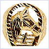 10K Yellow Gold Mens Signet Horse Shoe & Head Ring - 24diamonds.com