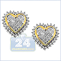 14K Yellow Gold 1.30 ct Diamond Womens Heart Earrings - 24diamonds.com