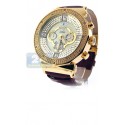 Aqua Master Exclusives Gold Steel Diamond Mens Watch on Leather Band