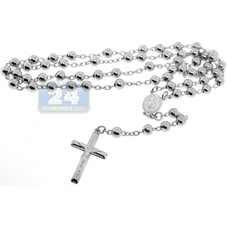 925 Sterling Silver Mens Rosary Necklace 5 mm 19 1/4 Inches