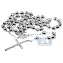 925 Sterling Silver Mens Diamond Cut Rosary Necklace 19 1/4 Inches