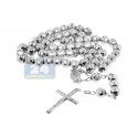 925 Sterling Silver Mens Diamond Cut Rosary Necklace 22 Inches