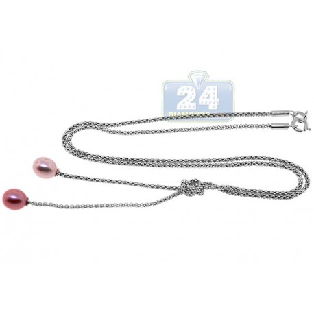 925 Sterling Silver Natural Pearl Womens Necklace 11 1/8 Inches