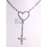Womens Diamond Heart Rosary Necklace 14K White Gold 4.39ct 17"