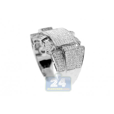 10K White Gold 1.21 ct Round Cut Diamond Mens Signet Ring