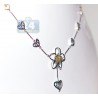 Womens Diamond Heart Flower Necklace 14K White Gold 1.10ct 18"