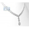 Womens Diamond Halo Drop Y Shape Necklace 18K White Gold 1.57ct