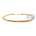 10K Yellow Gold Hollow Rope Mens Bracelet 3 mm 8 Inches