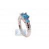 14K White Gold 1.27 ct 3 Stone Blue Topaz Womens Filigree Ring