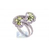 14K White Gold 1.18 ct Diamond Peridot Womens Bypass Flower Ring