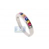 14K White Gold 0.75 ct Multicolored Sapphire Womens Band Ring