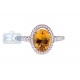 14K White Gold 1.68 ct Yellow Citrine Diamond Halo Cocktail Ring