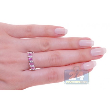 14K White Gold 1.80 ct Mixed Pink Sapphire Diamond Womens Band Ring