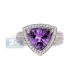 14K White Gold 2.59 ct Triangle Amethyst Diamond Cocktail Ring
