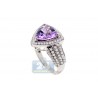 14K White Gold 2.59 ct Triangle Purple Amethyst Diamond Cocktail Ring