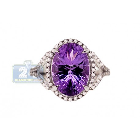 14K White Gold 5.22 ct Purple Amethyst Diamond Womens Cocktail Ring