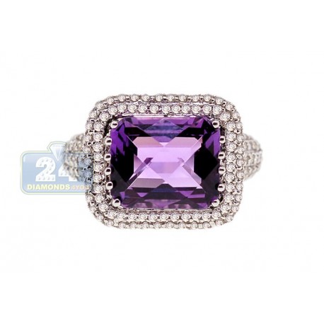 14K White Gold 5.24 ct Purple Amethyst Diamond Halo Womens Ring