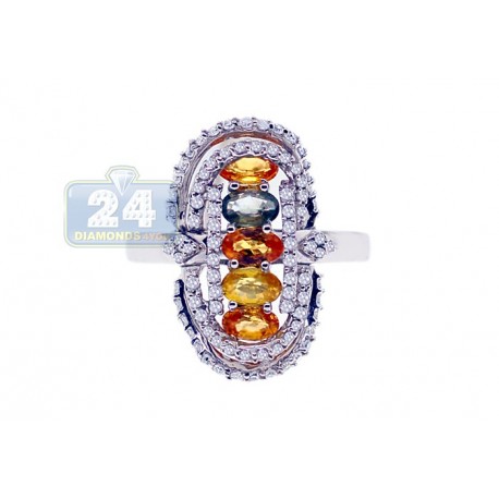 14K White Gold 1.94 ct Multi Colored Sapphire Diamond Ring