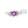 14K White Gold 0.43 ct Purple Amethyst Diamond Womens Ring