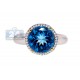 14K White Gold 4.29 ct Blue Topaz Diamond Halo Womens Ring
