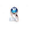 14K White Gold 4.29 ct Blue Topaz Diamond Halo Womens Cocktail Ring