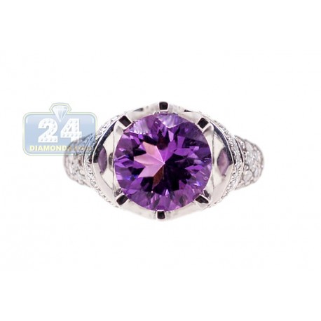 14K White Gold 1.62 ct Purple Amethyst Diamond Womens Cocktail Ring
