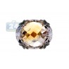 14K White Gold 8.75 ct Yellow Citrine Diamond Floral Cocktail Ring