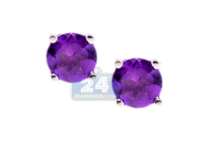 1.00 Ct Round 5mm Purple Amethyst Gemstone 925 Sterling Silver Stud Earrings 