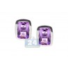 Womens Bezel Set Purple Amethyst Stud Earrings Sterling Silver