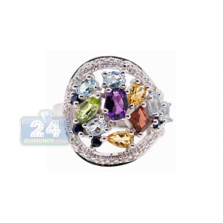 925 Sterling Silver 3.29 ct Multi Colored Gemstone Womens Ring