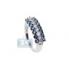 925 Sterling Silver 1.76 ct 3 Row Blue White Topaz Womens Band Ring