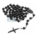 Black PVD Stainless Steel Mens Rosary Necklace 22 1/2 Inches
