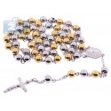 Two Tone Stainless Steel Mens Rosary Necklace 22 1/2 Inches