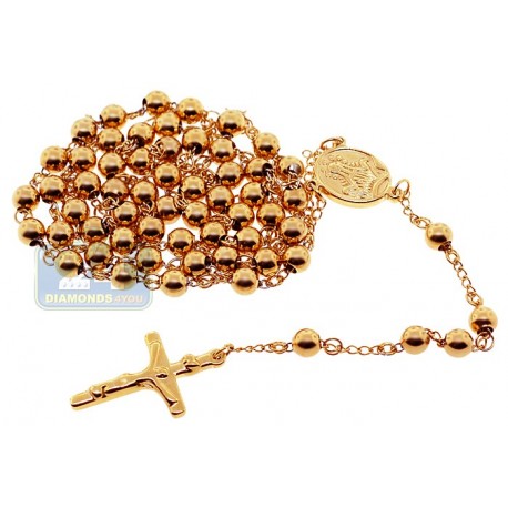 Stainless Steel Gold Plated Mens Rosary Necklace 20 7/8 Inches