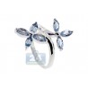 925 Sterling Silver 1.42 ct Iolite Topaz Womens Double Flower Ring
