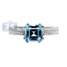 925 Sterling Silver 2.16 ct Asscher Blue Topaz Solitaire Womens Ring