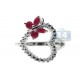 925 Sterling Silver 0.49 ct Ruby Diamond Open Heart Butterfly Ring